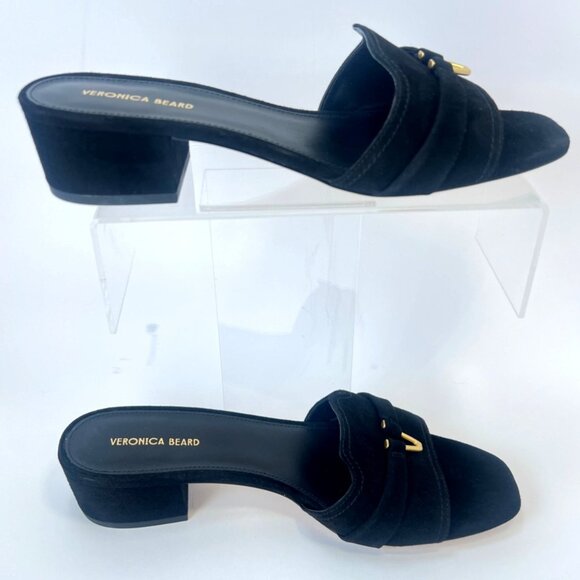 Veronica Beard Annette Black Suede Sandals Block Heel Women Size 8.5 - Picture 3 of 10